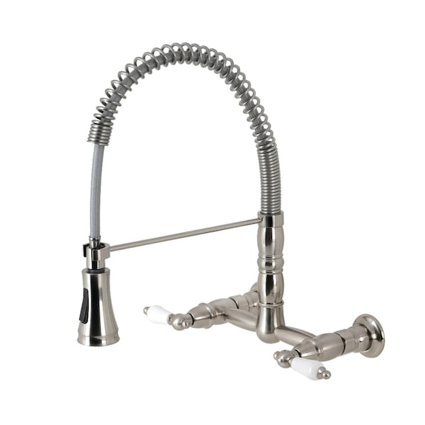 Gourmetier Heritage 2-Handle Wall-Mount Pull-Down Sprayer Kitchen Faucet, Nickel GS1248PL - main